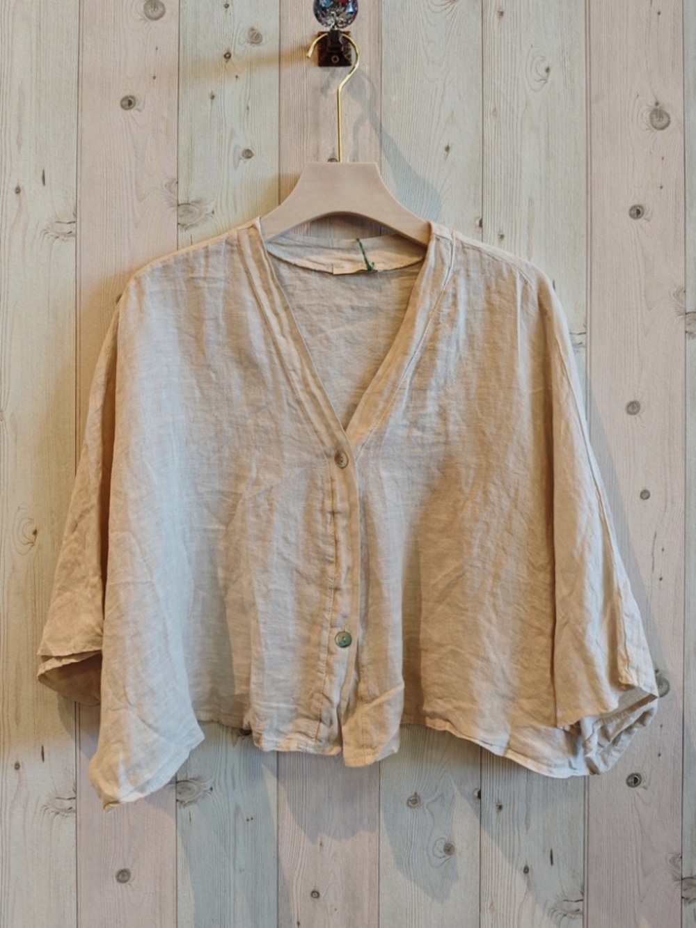 NWT Beige Tan 100% Linen Blouse made in Italy Italian